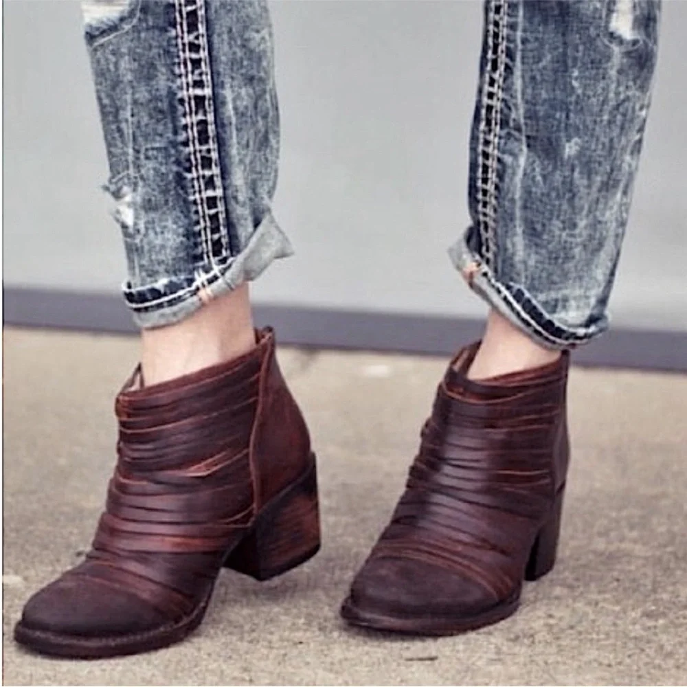 Freebird by Steven | Women’s Brown Leather/Suede Strappy Cain Ankle Boots Size 8 - Picture 14 of 15